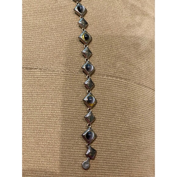 Vintage Faux Blue Cats Eye Silver Tone 7½" Magnetic Clasp Link Bracelet Classic - Picture 6 of 10